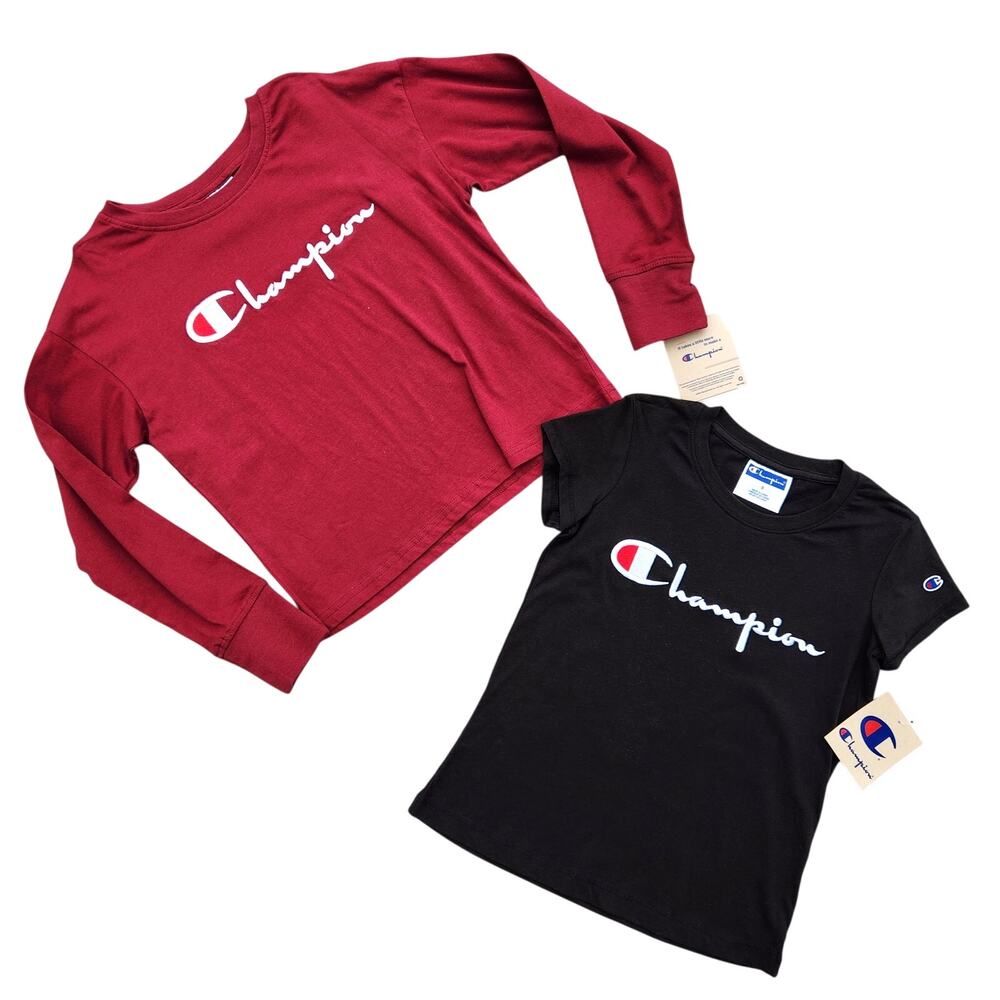 Champion Girl Black/Red Embroidered Script Logo T-Shirt Set of 2 Kids Size S